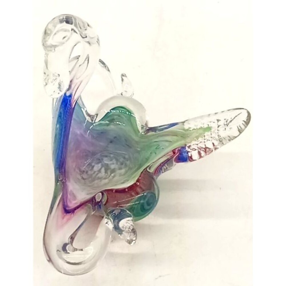 Vintage Hand Blown Multicolored 5" Glass Swan Trinket Dish